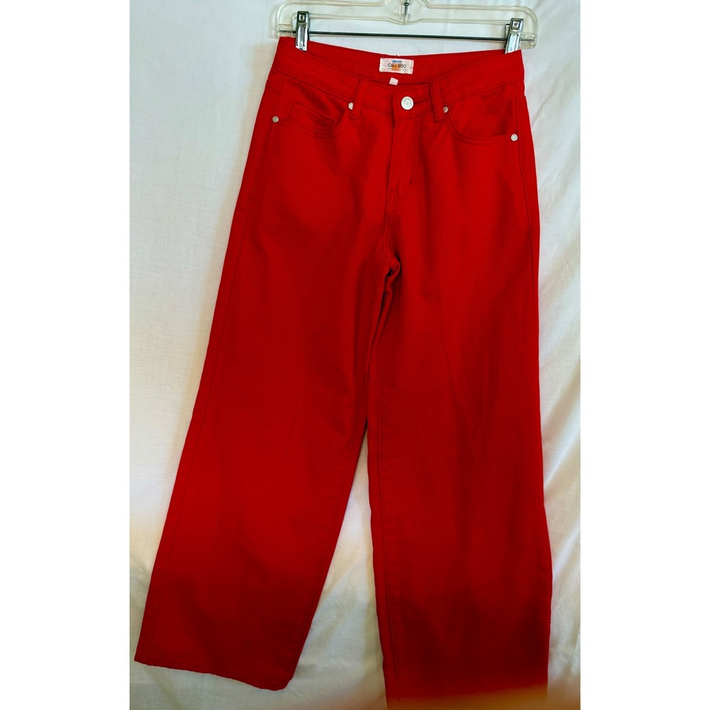 Cali 1850 Los Angeles Red Wide Leg Jeans High Waisted Denim Pants Size 3 NEW